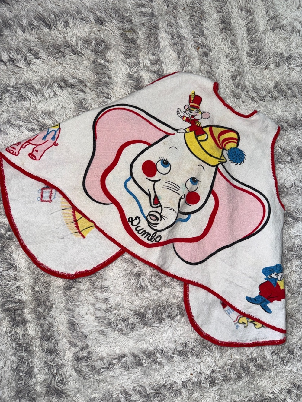VTG 60s Walt Disney Dumbo Cape Bib Red Trim Cobbler Apron Valtex Fabric Panel